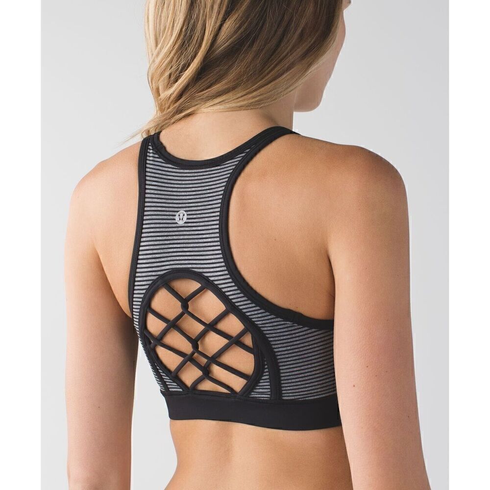 Lululemon Sweaty Or Not Bra II Mini Pop Stripe Heathered Slate Black /blk Size 8